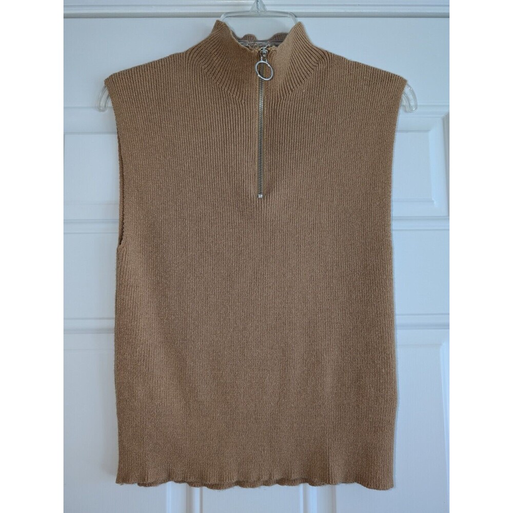 Moon & Madison Preppy Brown Sleeveless Sweater Women's Small High Collar Zipper